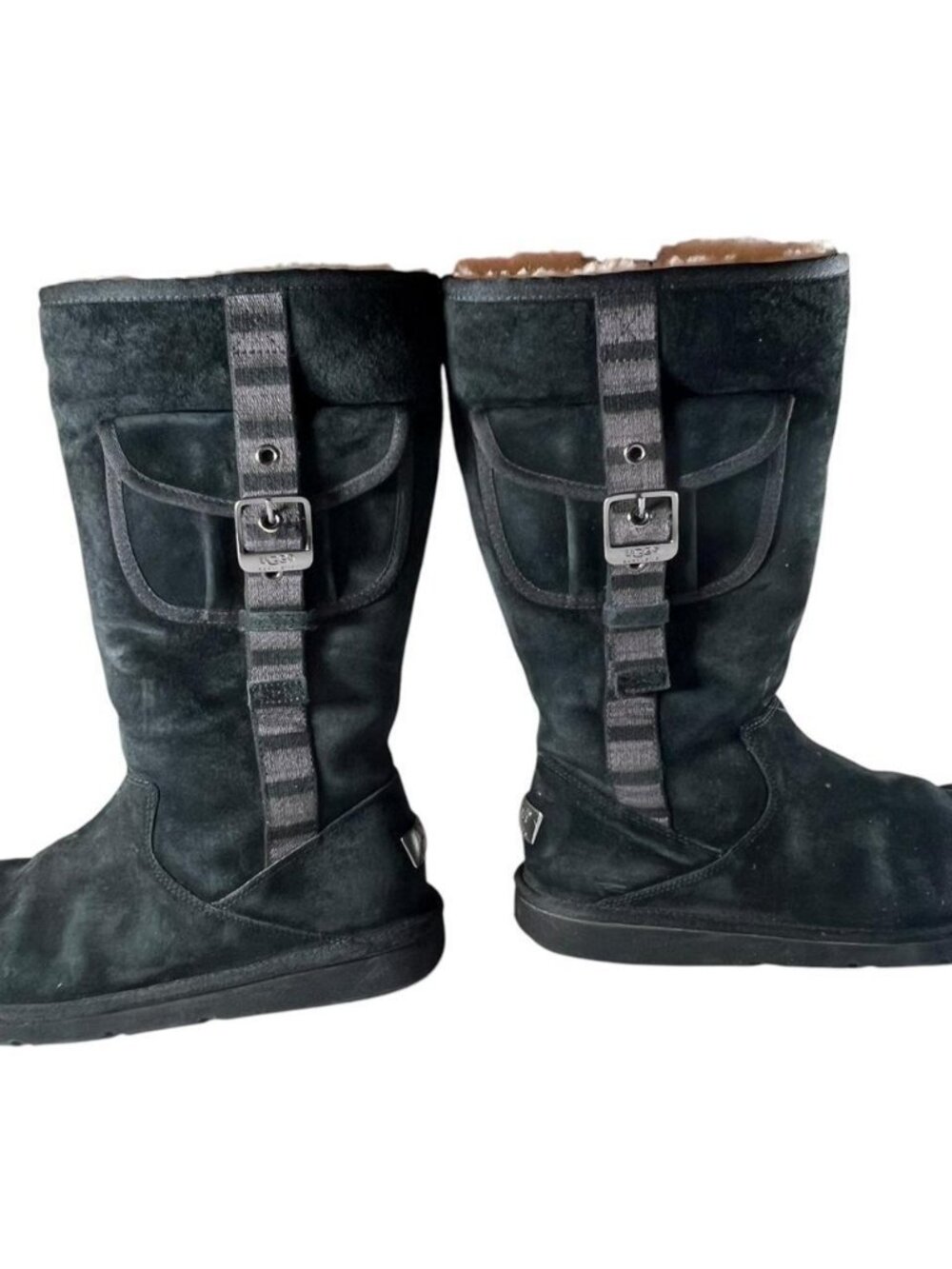 UGG Australia Black Tall Suede Pocket Buckle Boots